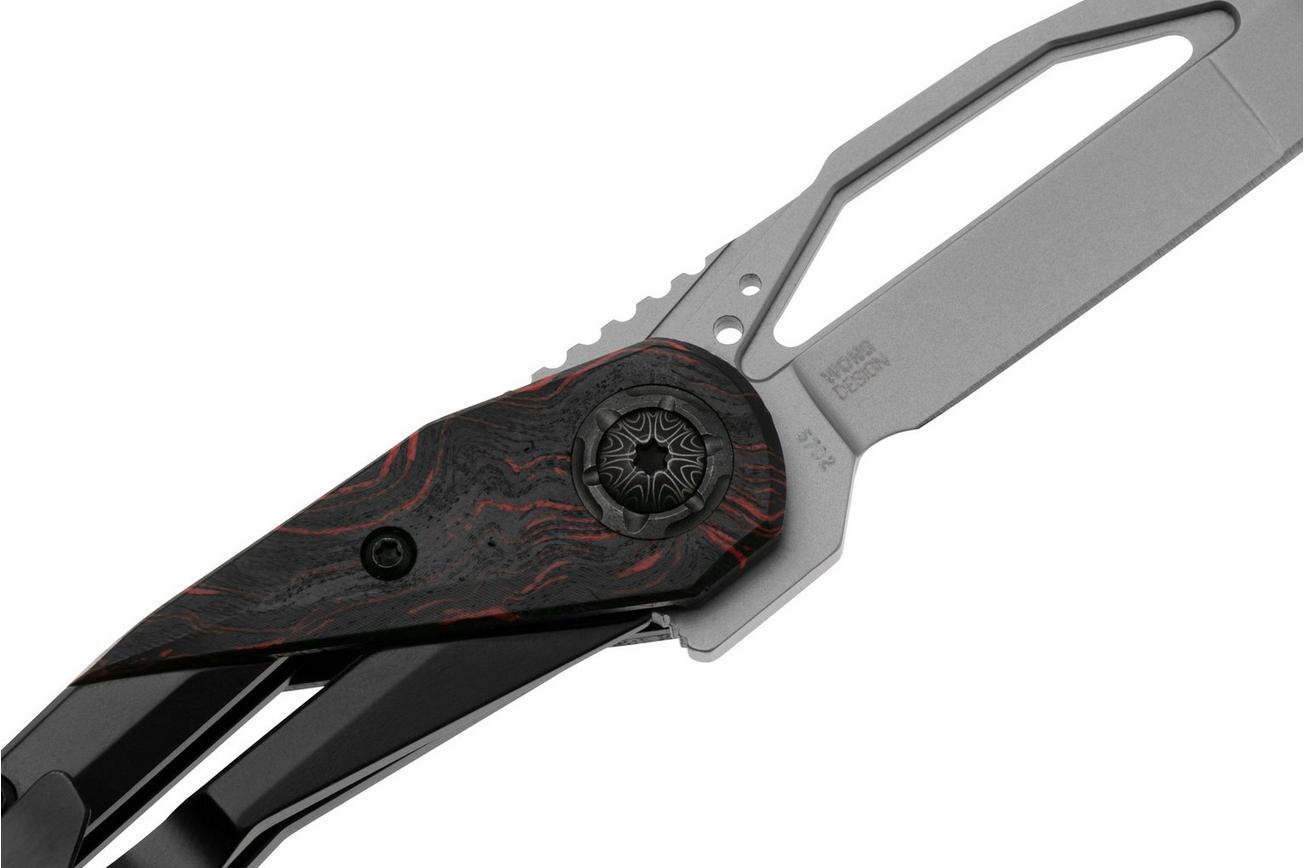 CRKT Nucleus 5702 Bead Blast 12C27, Black Stainless Steel, Red Black G10 Overlay, zakmes, Princeton Wong design