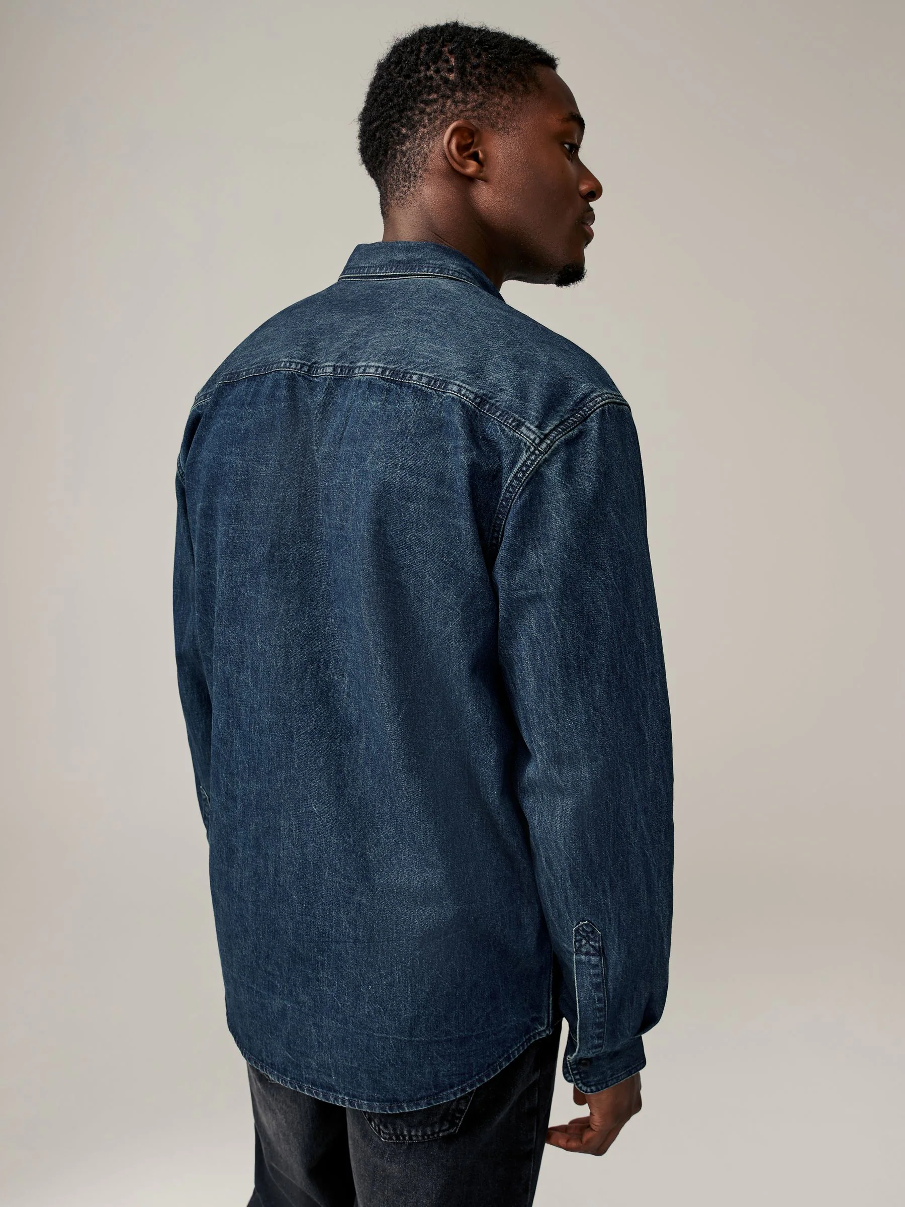 Donkerblauw - Denim Western 100% Cotton Long Sleeve Shirt