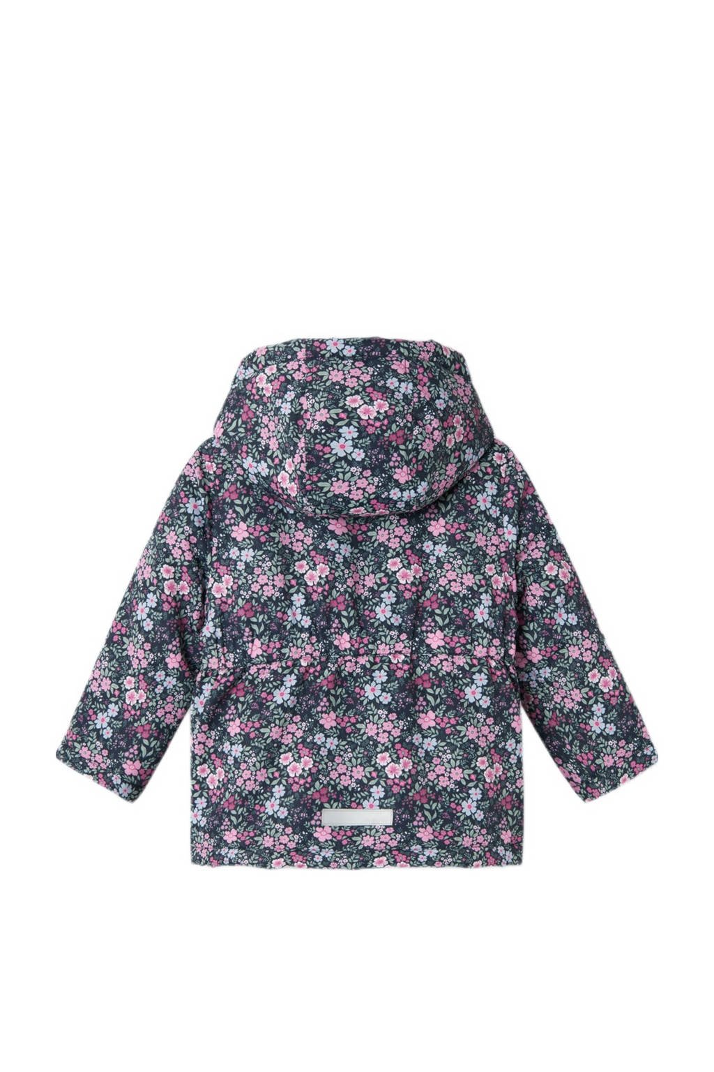 NAME IT gebloemdewinterjas NMFMAXI donkerblauw/roze