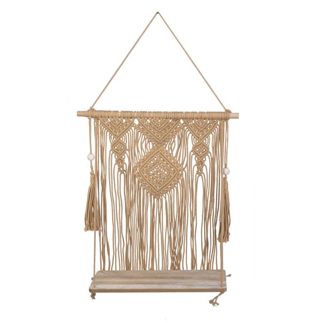 Makrameeregal mit 1 Boden - beige - ca. 72 x 50 cm