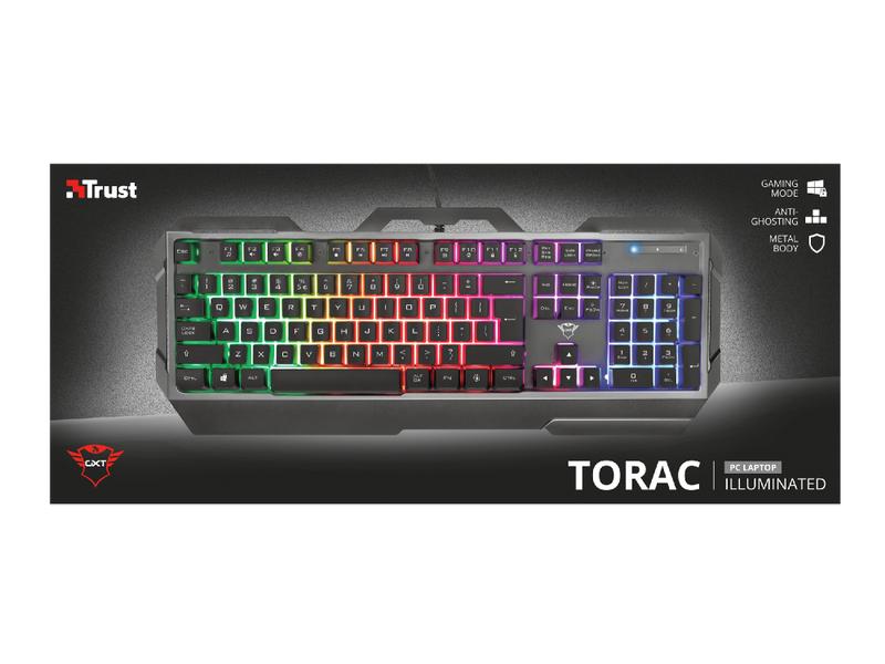 Trust Gaming-Tastatur GXT 856 Torac QWERTZ (CH) Layout Gaming-Tastatur mit stabilem Metalloberteil und mehrfarbiger LED-Beleuchtung