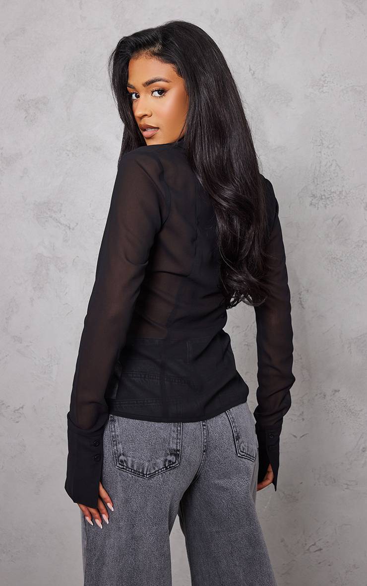 Noir Chemisier Tall En Mesh Avec Boutonnage Devant