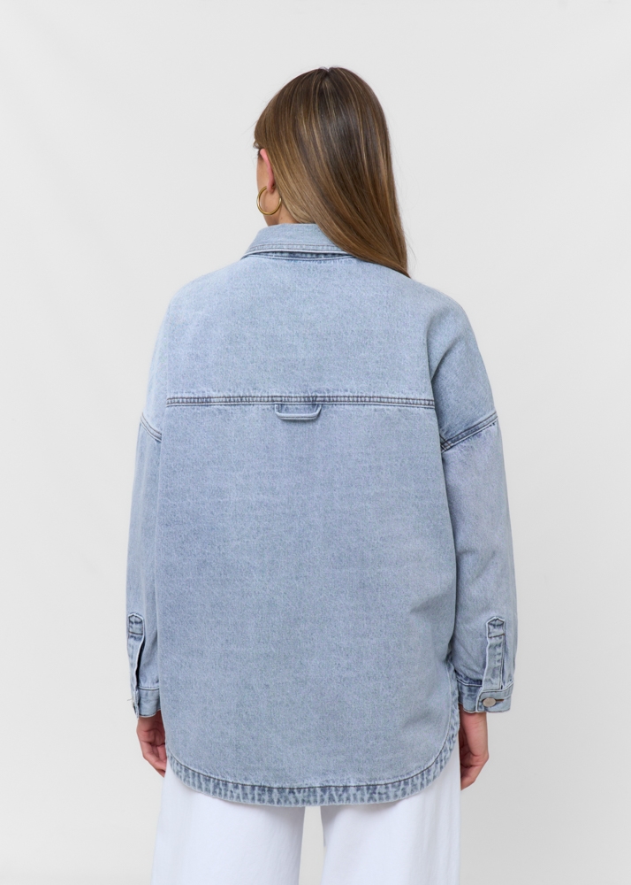 Oversized denim blouse stone blauw