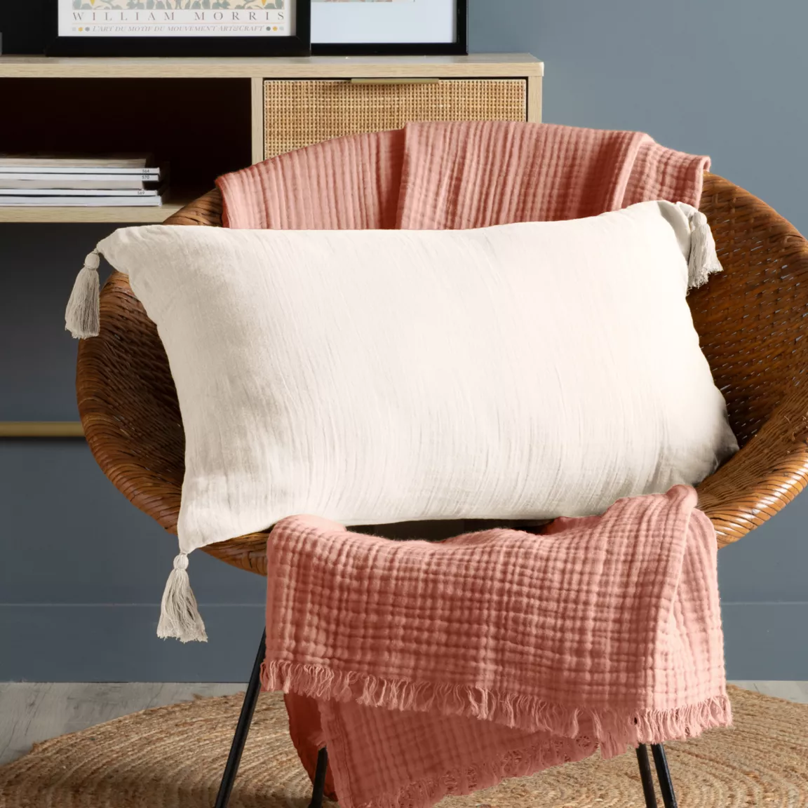Coussin rectangulaire gaze de coton (40 x 60 cm) Gaïa Beige pampa