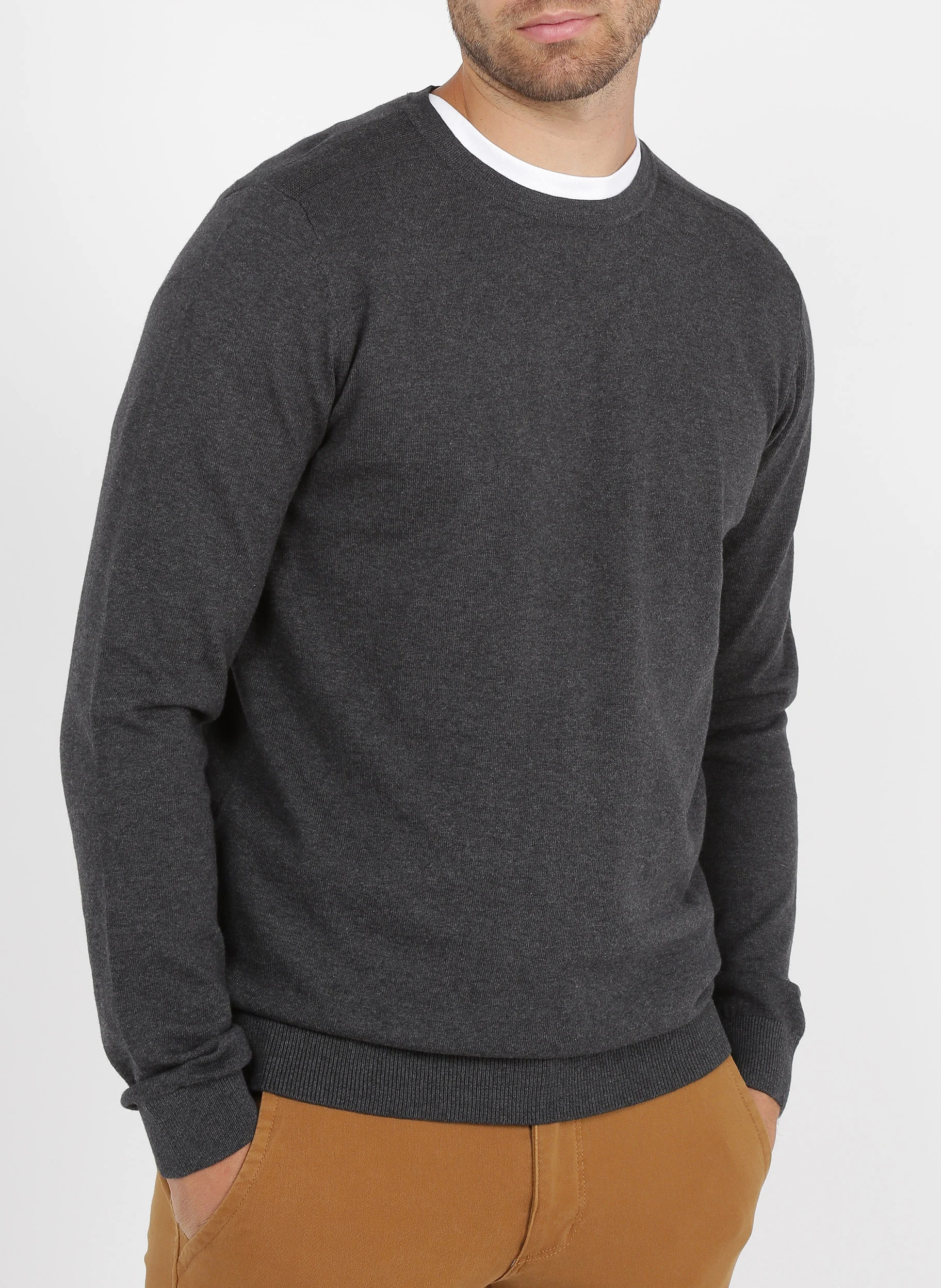 Pull col rond regular-fit en coton | Gris