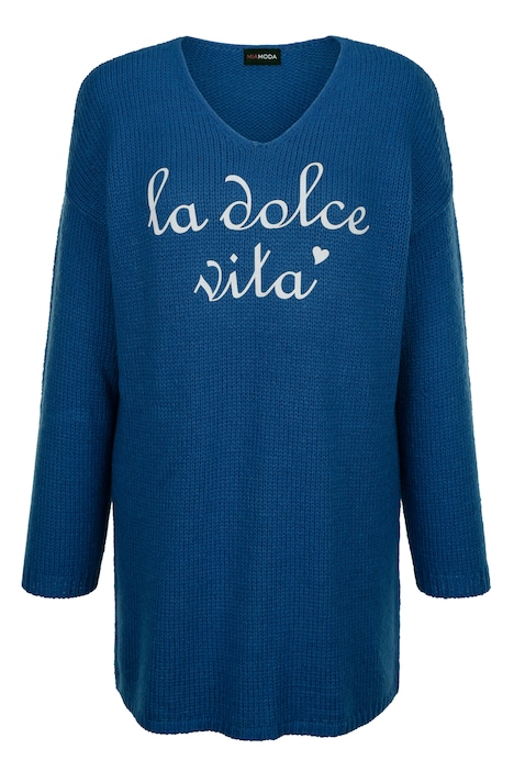 Long-Pullover, Schriftzug, V-Ausschnitt, Langarm