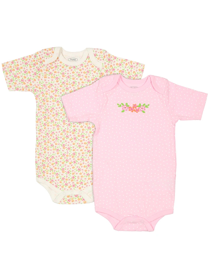 Kurzarm-Body BLUMEN 2er-Pack in rosa/weiß