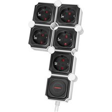 Bloc multiprises flexible, 5 prises, noir/blanc