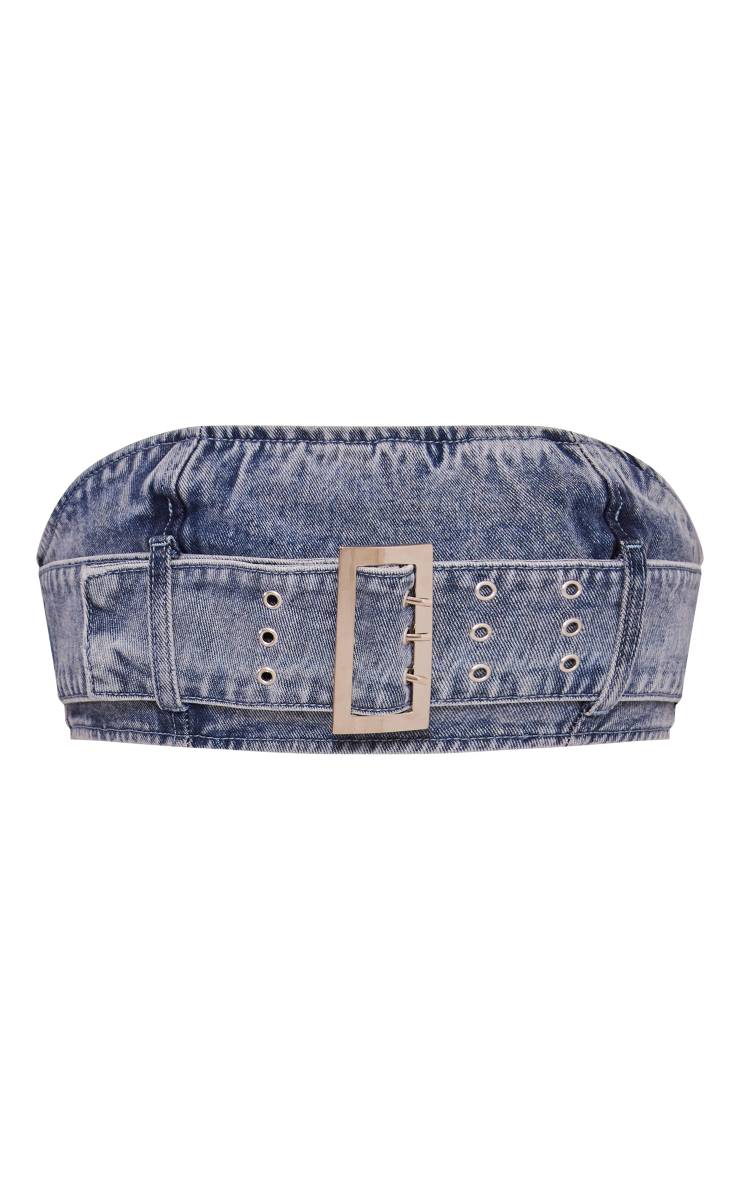 Délavage Vintage Top Bandeau En Denim Vintage Avec Ceinture