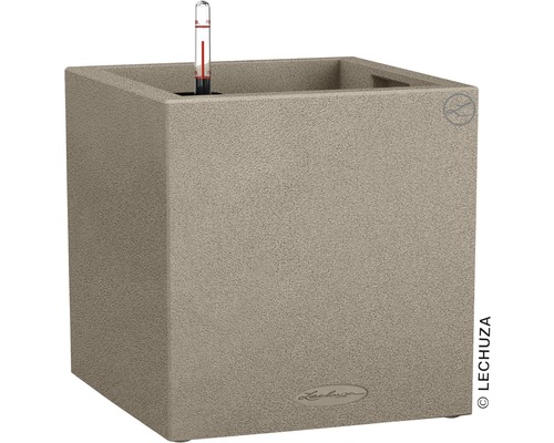 Lechuza Canto Stone plantenbak 40 x 40 x H 40 cm beige incl. zelfbewateringssysteem, plantenbak, substraat en waterniveau-indicator