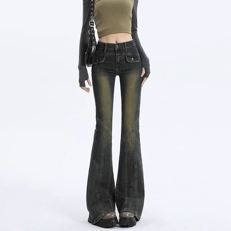 OGAWA - High Waist Washed Flared Jeans