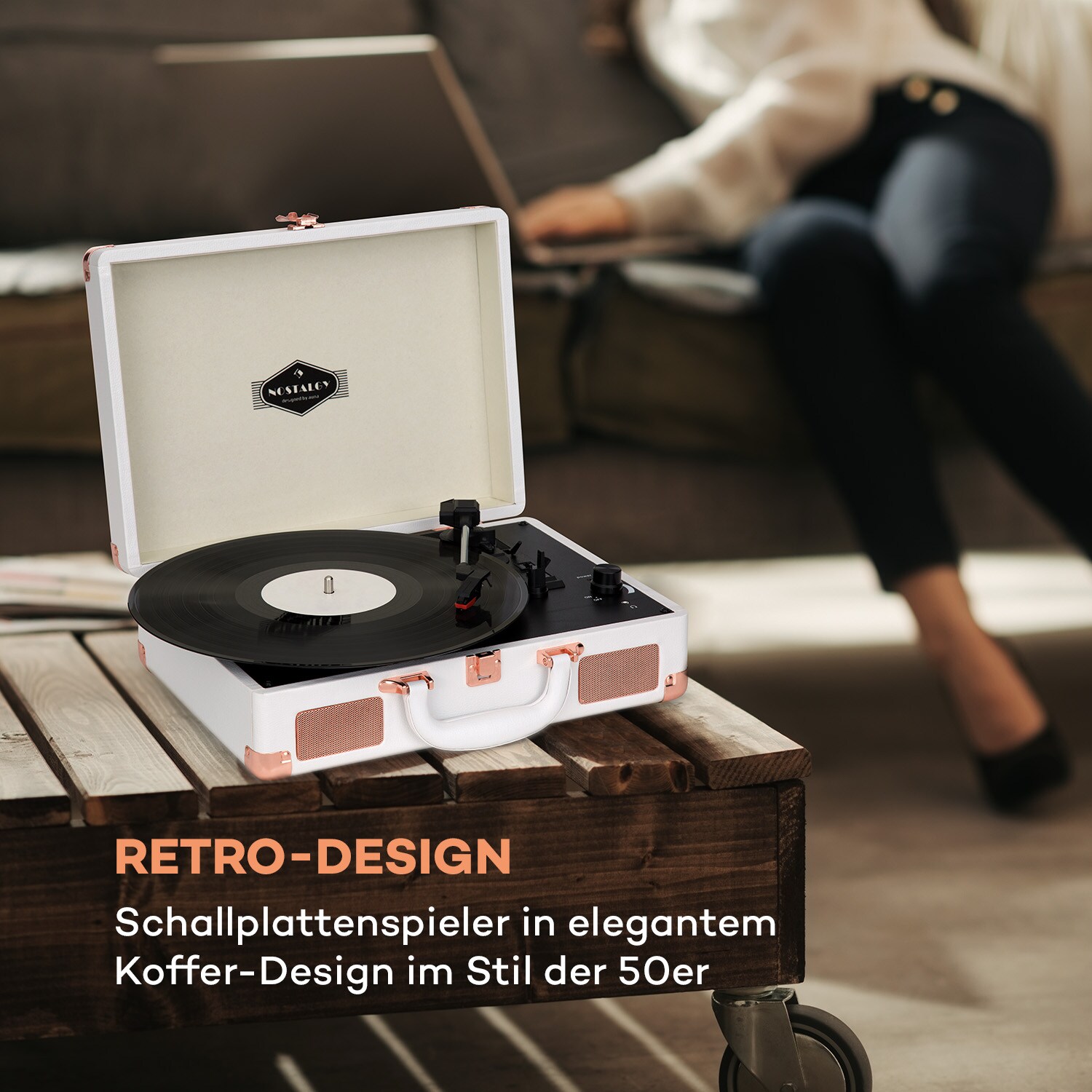 Nostalgy by auna Peggy Sue Retro-Plattenspieler LP USB AUX MDF-Koffer