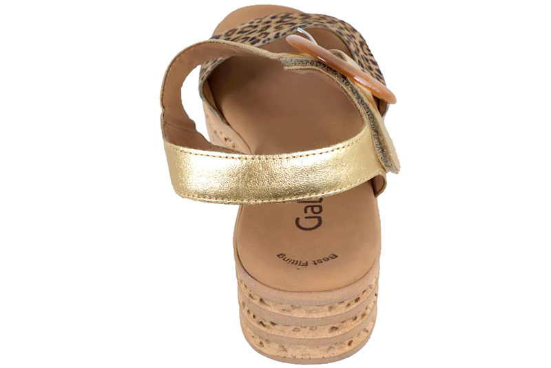 GABOR SANDAL MED PLATEAU I GULD SKIND OG LEOPARDPRINT