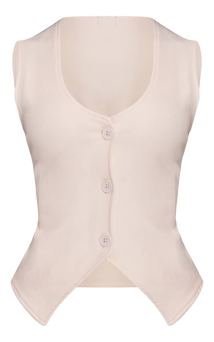 Crème Haut Sans Manches Boutonné En Interlock Petite