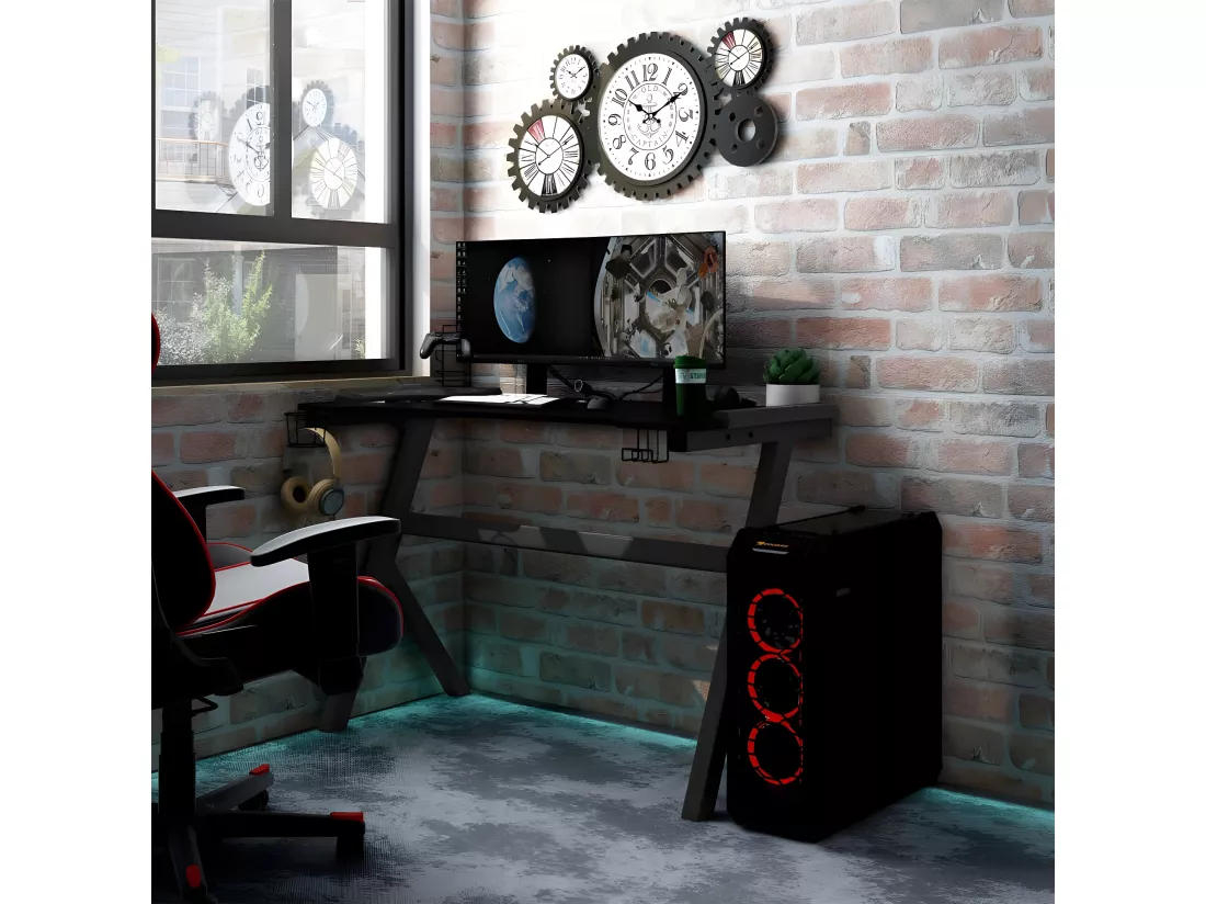 Bureau de jeu à LED en forme de Y Noir 110x60x75 cm