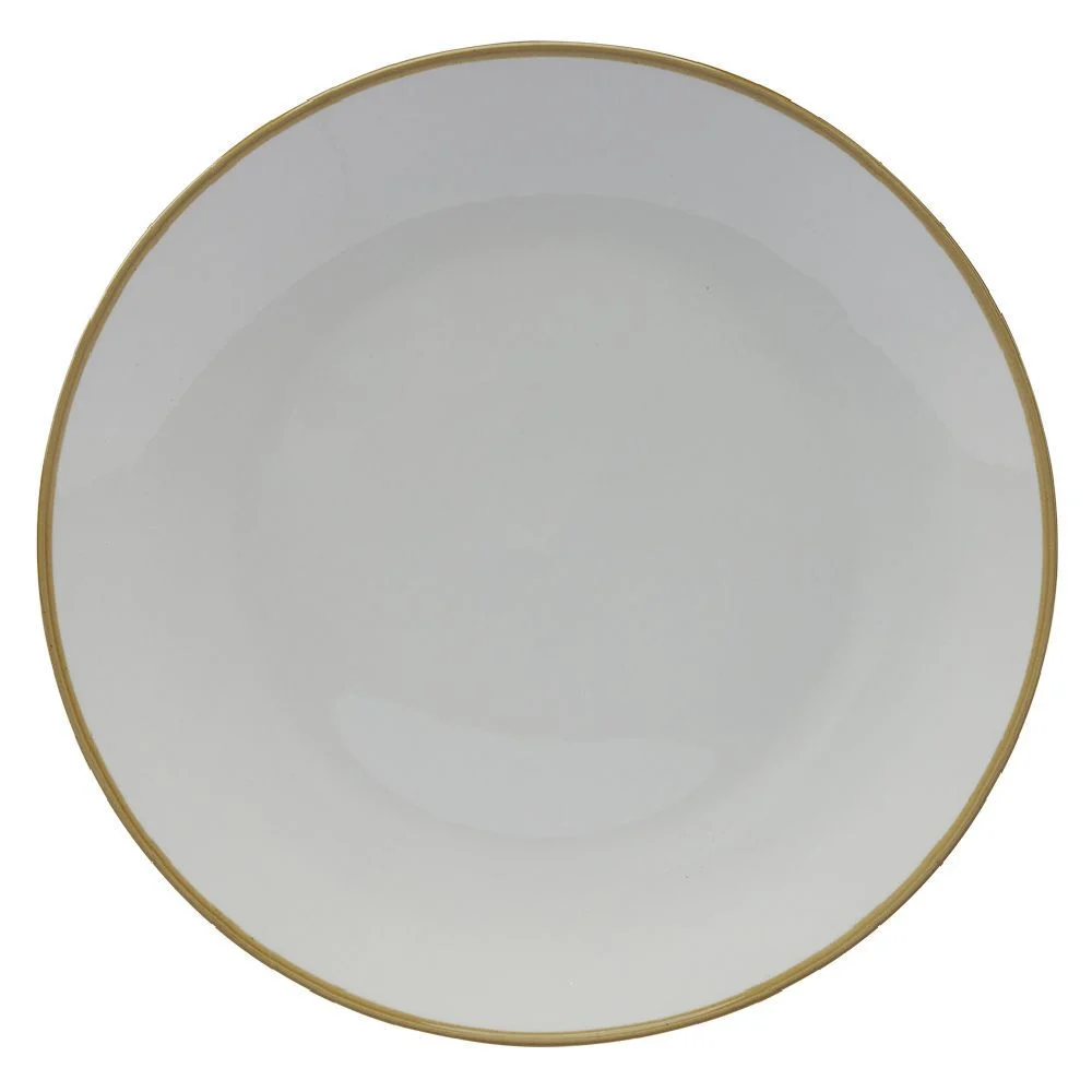 Lot de 4 assiettes plates rondes porcelaine blanche avec liseré coloré