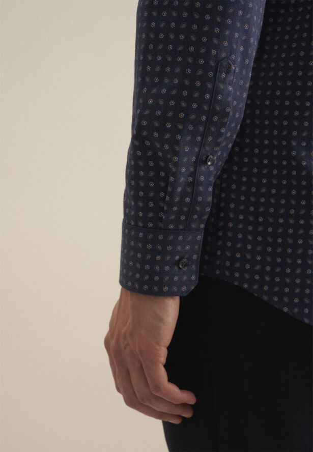 Seidensticker Flannel shirt Regular Long sleeve Kent-Collar Print Blue