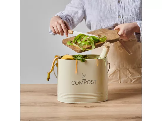 Composteur de cuisine ovale en métal avec filtre 3 litres