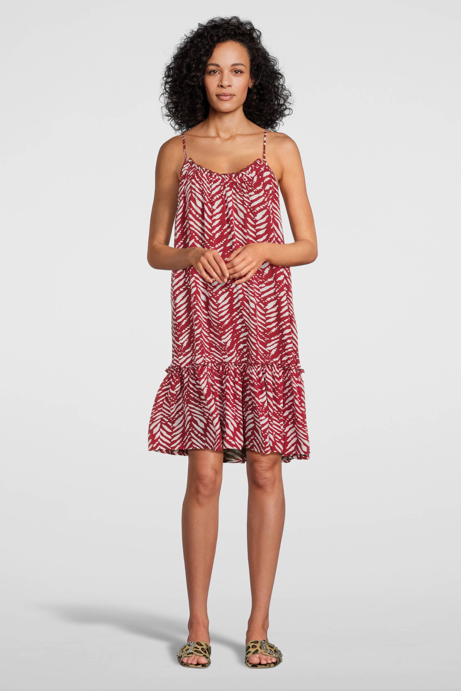 BEACHWAVE crinkle strandjurk rood/wit