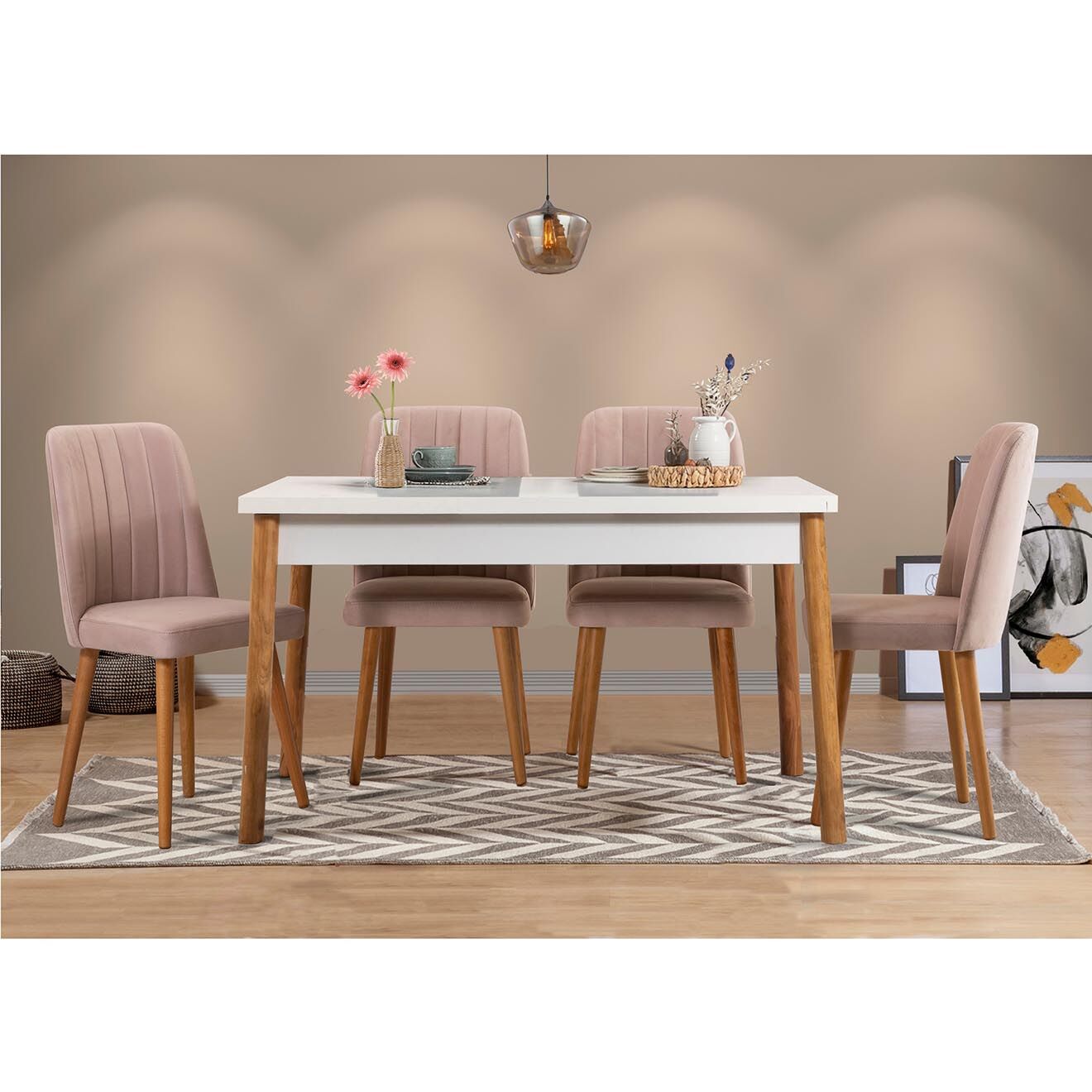 Homitis Ensemble Table + 4 Chaises Costa 0900 beige/blanc/gris