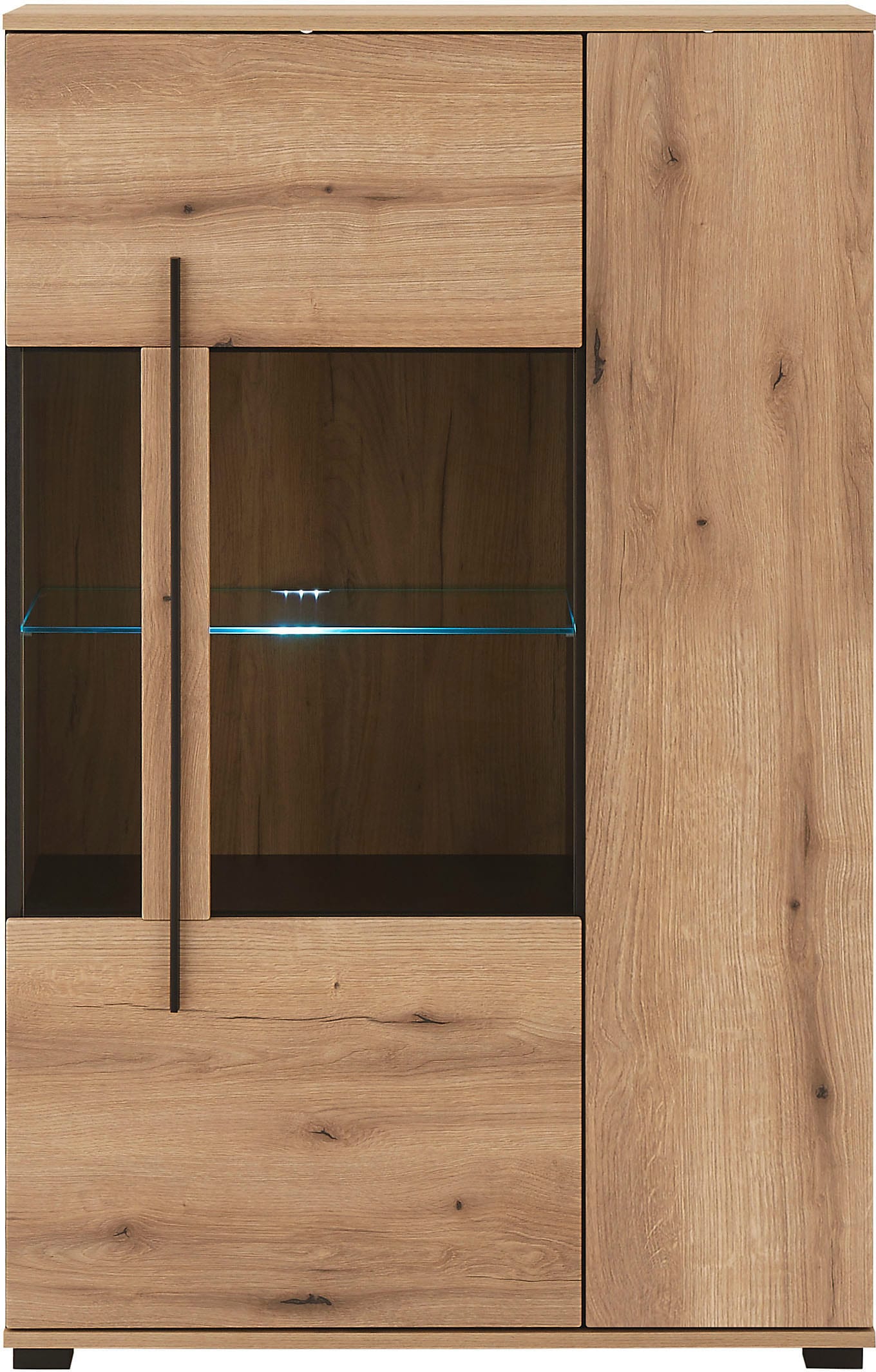 INOSIGN Vitrine »Cantara, Vitrinenschrank in Eiche Evoke oder weiss, Standvitrine« schwarzer Stangengriff, ausreichend Stauraum, vielseitig einsetzbar