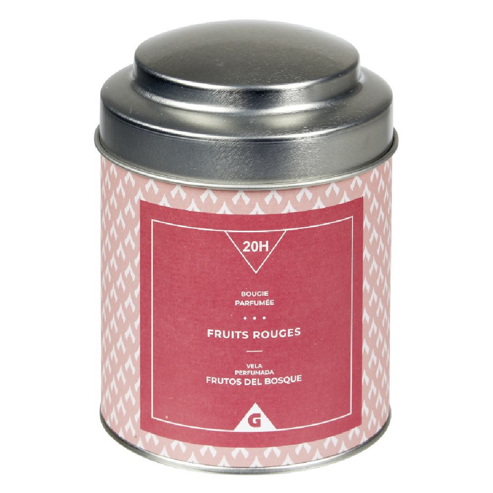 Bougie parfumée dans pot en métal senteur fruits rouges