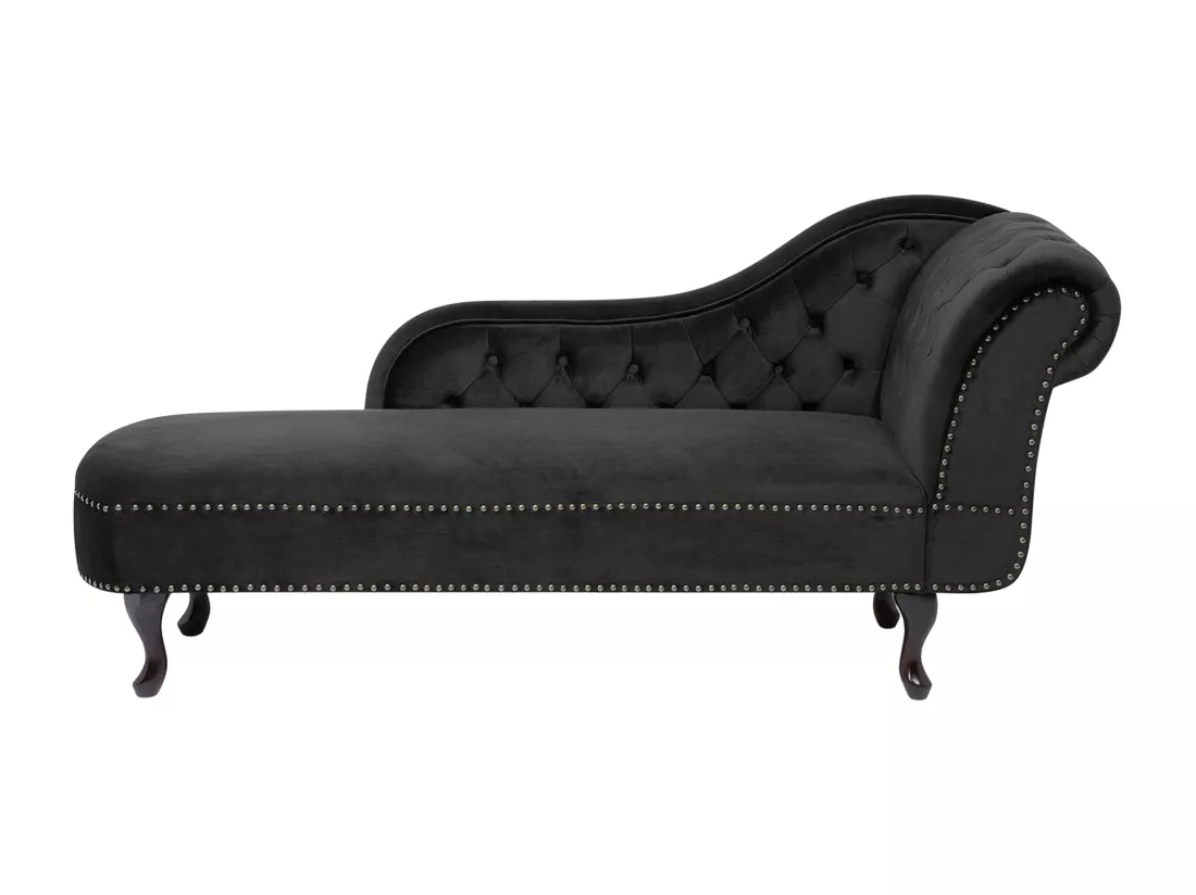 Méridienne Chesterfield côté droit en velours noir NIMES