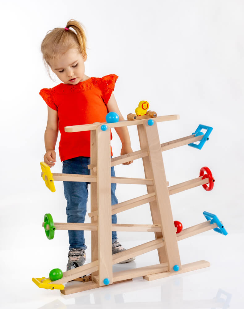 SpielMaus Holz Kugelbahn mit Rollelementen