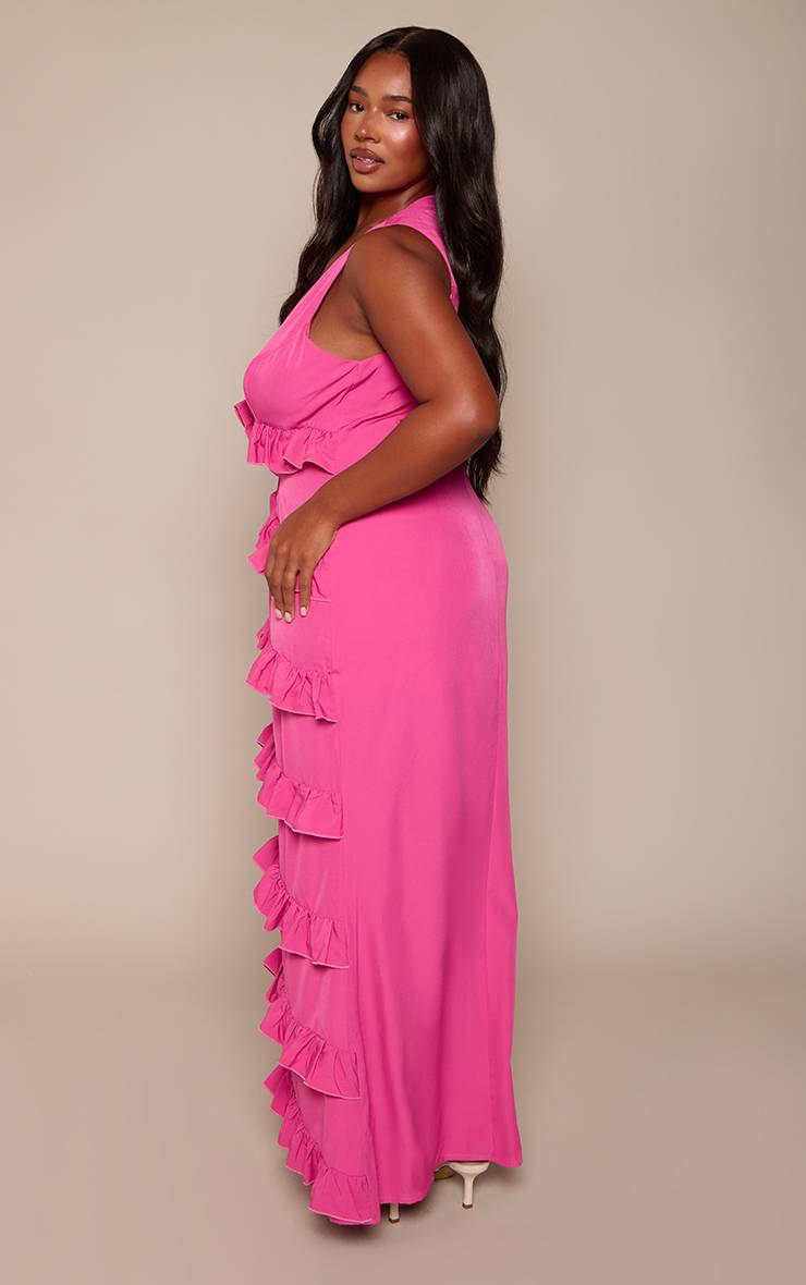 Rose Robe Mini En Mousseline À Encolure Dos-nu Avec Détails À Volants Grande Taille