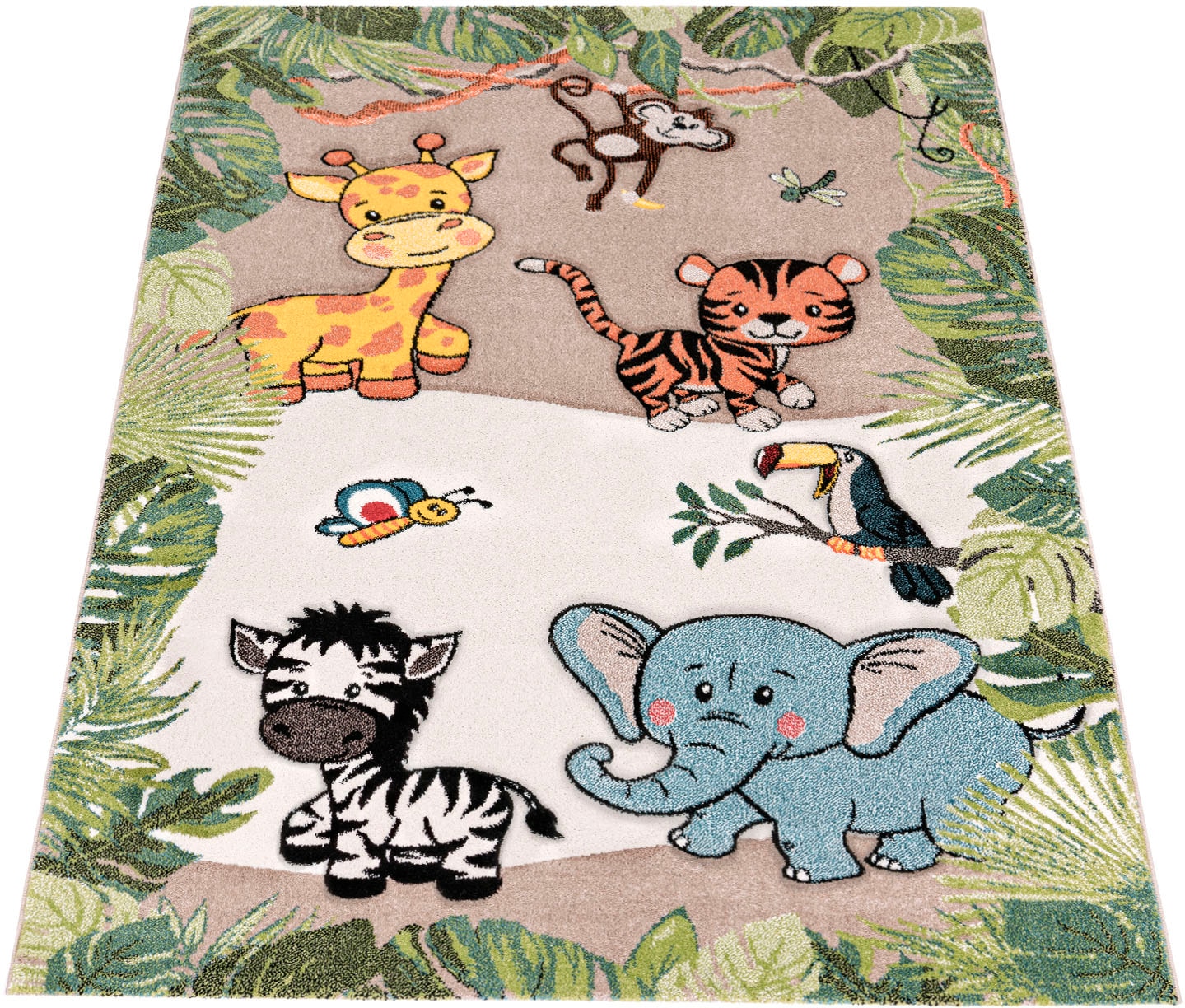 Paco Home Kinderteppich »Diamond 644« rechteckig 18 mm Höhe 3D-Design, Motiv Dschungel Tiere, Kinderzimmer, Kundenliebling