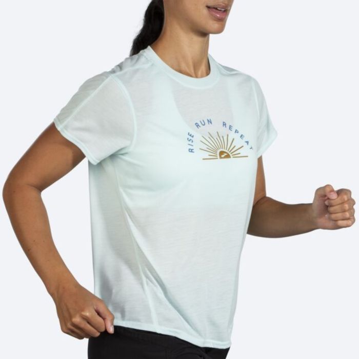 Brooks Dame T-shirts Distance Graphic Short Sleeve Blå