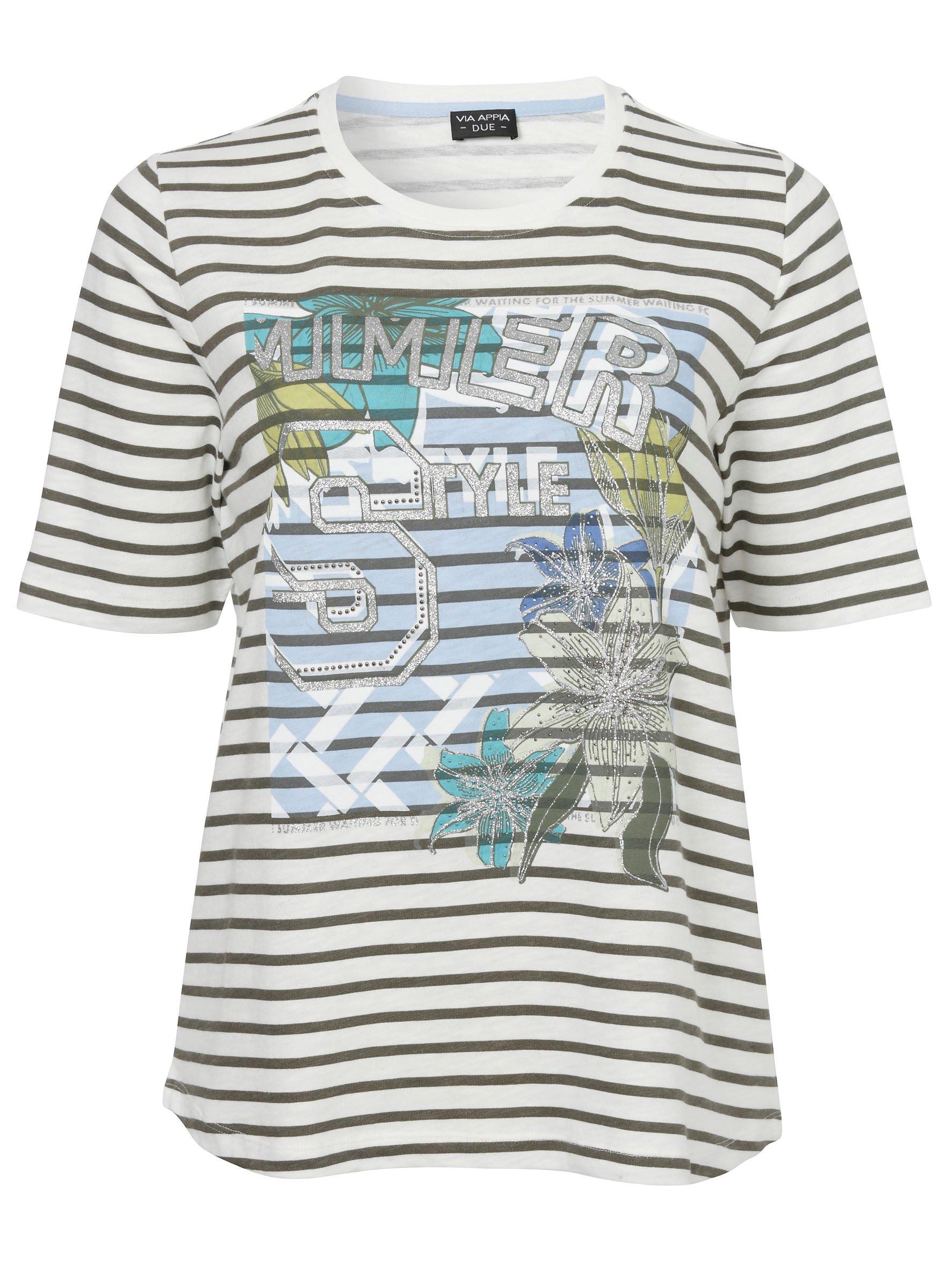 Gestreiftes T-Shirt mit Frontdruck und Glitzerdetails