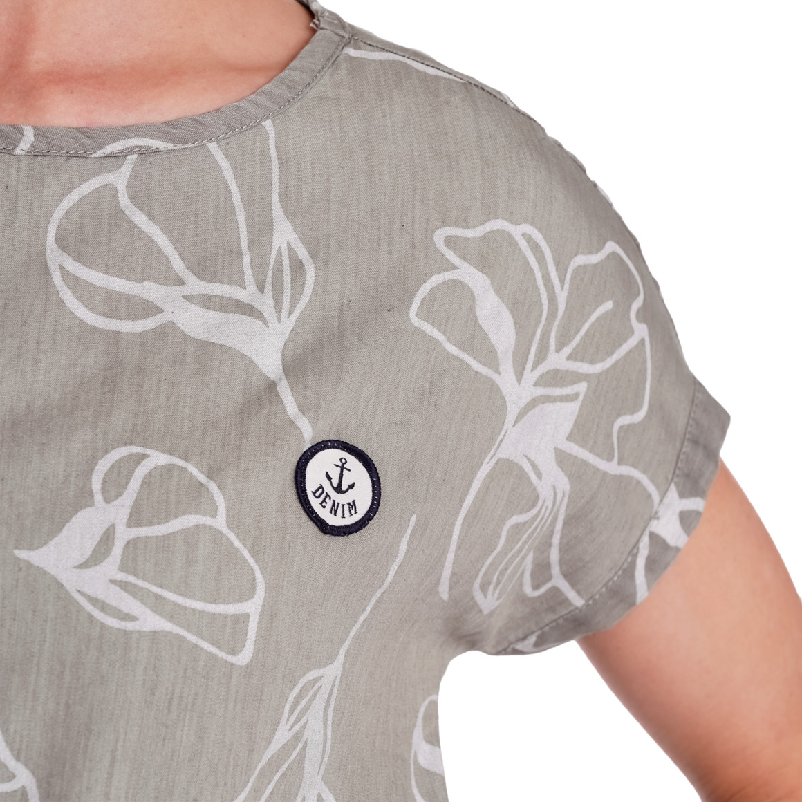 Gina Damen Bluse mit Stickerei hellgrau / weiss