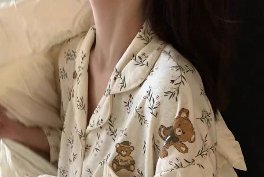 GOUB - Pyjamaset: top met lange mouwen en berenprint + broek