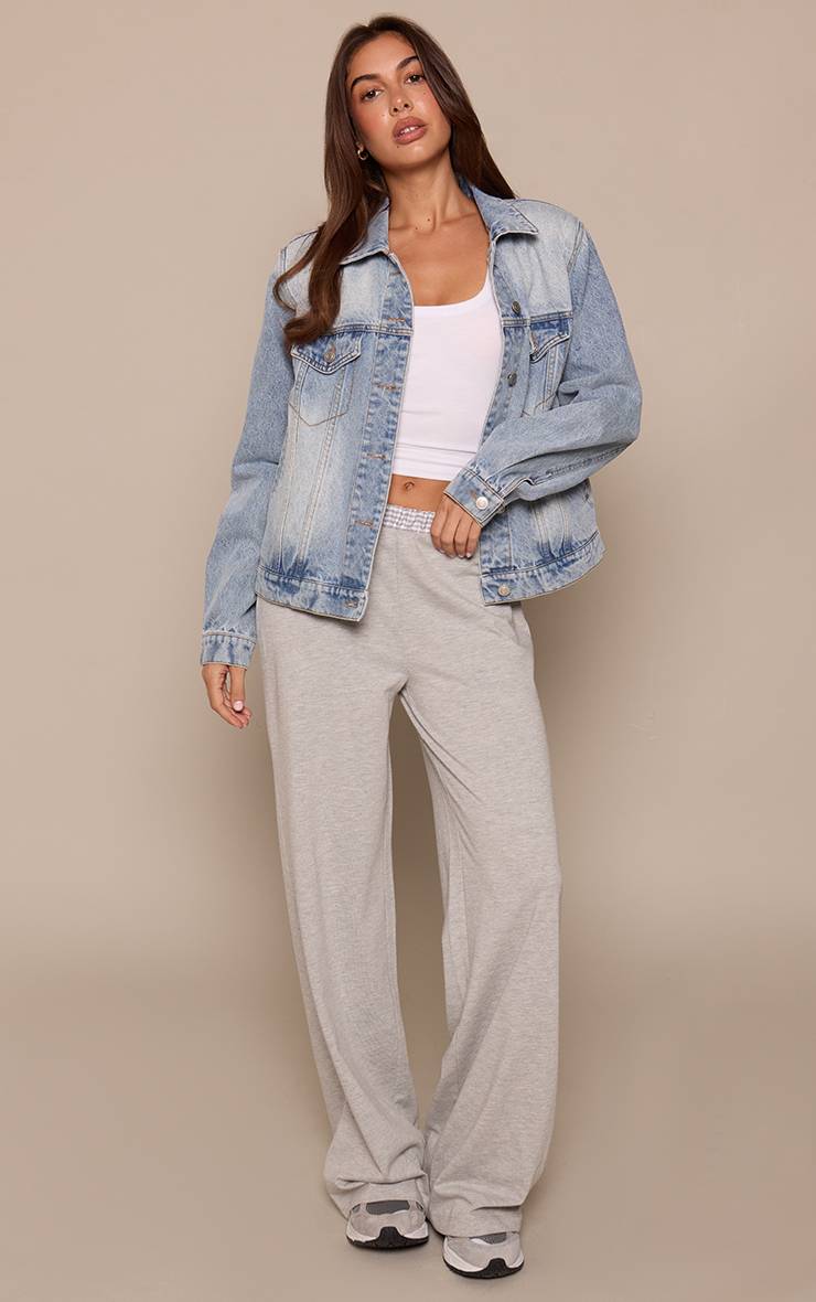 Mid Blue Wash Veste En Jean Bleu Moyen À Épaulettes Extrêmes