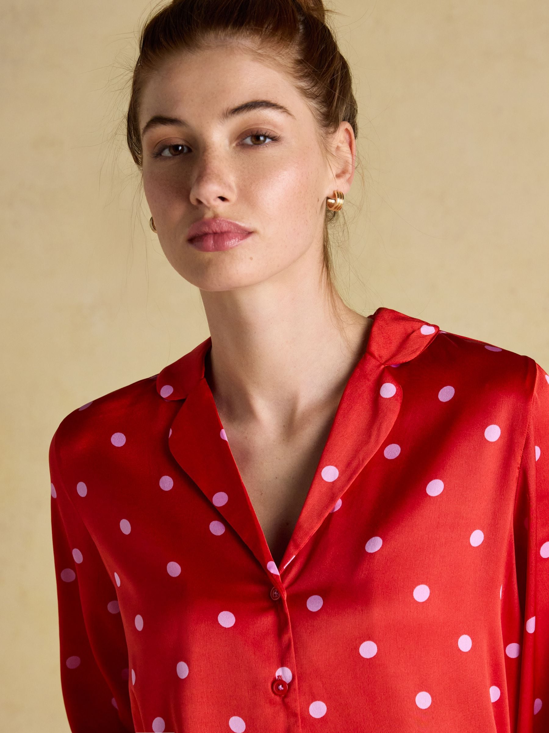 Red & Pink Spot - Joules Bonnie Satin Long Sleeve Pyjama Set