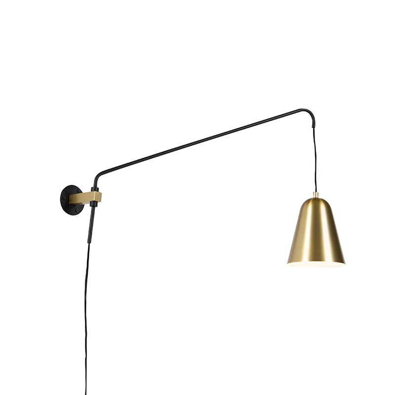 Retro wandlamp goud/messing met kap - Demi