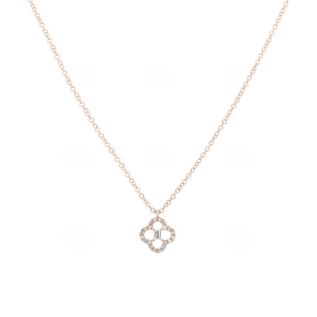 Collier mit Anhänger 750/18 K Roségold Kleeblatt mit Diamanten 0.10 ct H/si