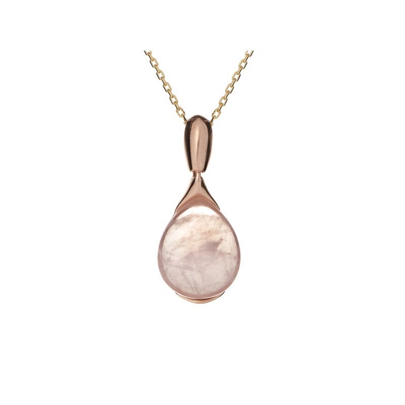 PENDENTIF QUARTZ ROSE ARGENT DORE