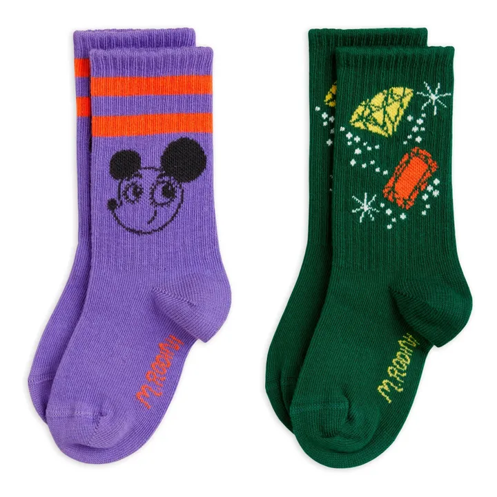 Mini Rodini Set 2 Paires Chaussettes Coton Bio Bijoux | Vert sapin