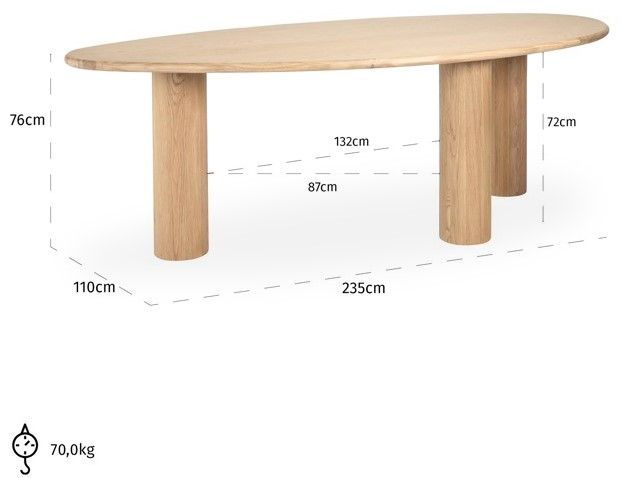 Eetkamertafel 212359 Oakley B235 x D110 x H76 cm