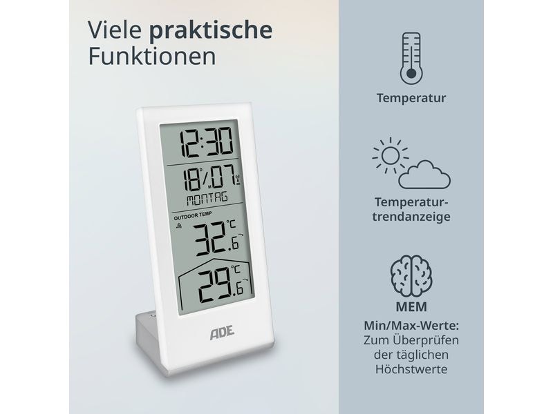 ADE Wetterstation mit Funk-Aussensensor Weiss Wetterstation mit Funk-Aussensensor