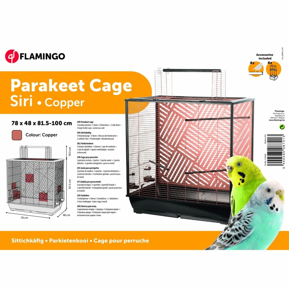 Cage à perruches siri 78x48x81,5-100 cm cuivre