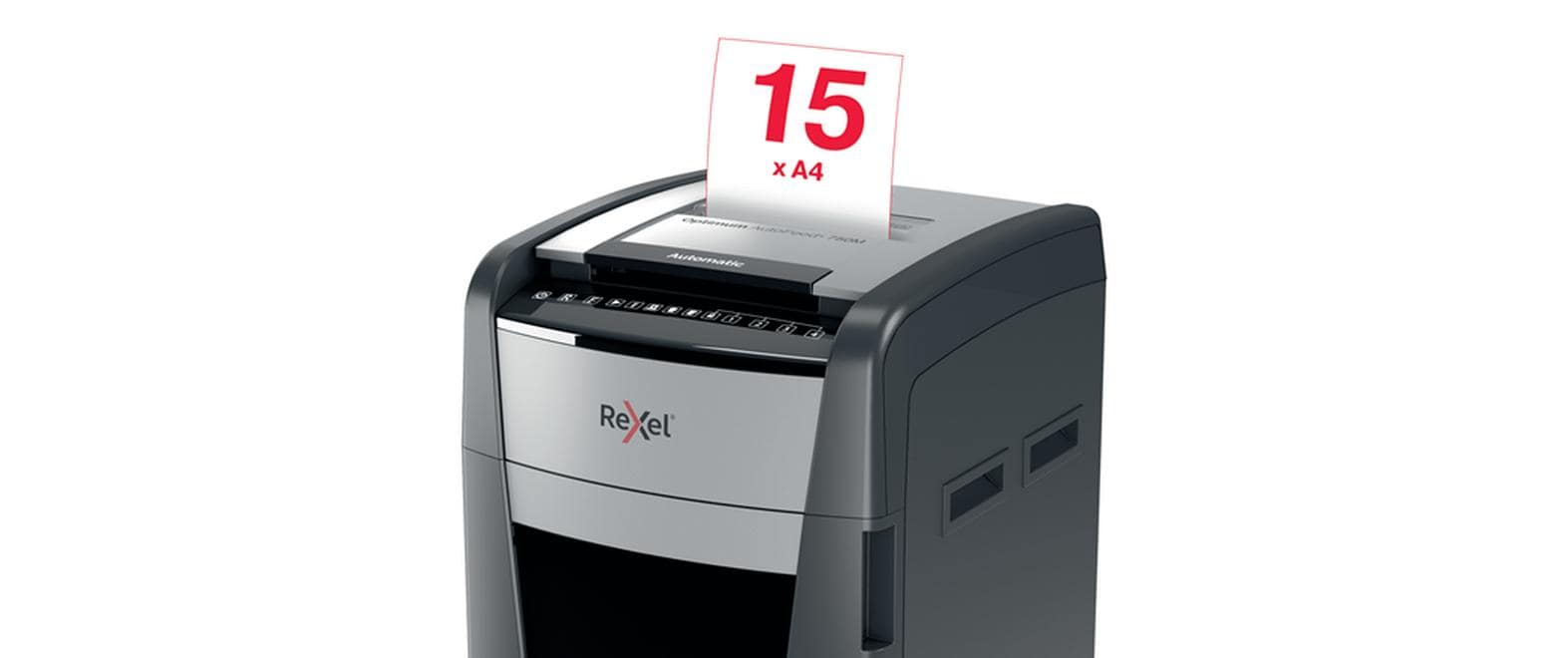 Aktenvernichter Rexel Optimum AutoFeed+ 750M, P-5<br>Automatischer Schredder (auto) für sichere Vernichtung vertraulicher Unterlagen (bis zu 750 Blatt)