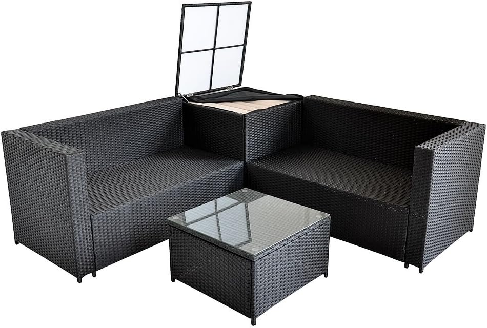 Melko Polyrattan Lounge Ecksofa 185x185CM Sitzgarnitur Balkon Gartenlounge inkl. Auflagebox