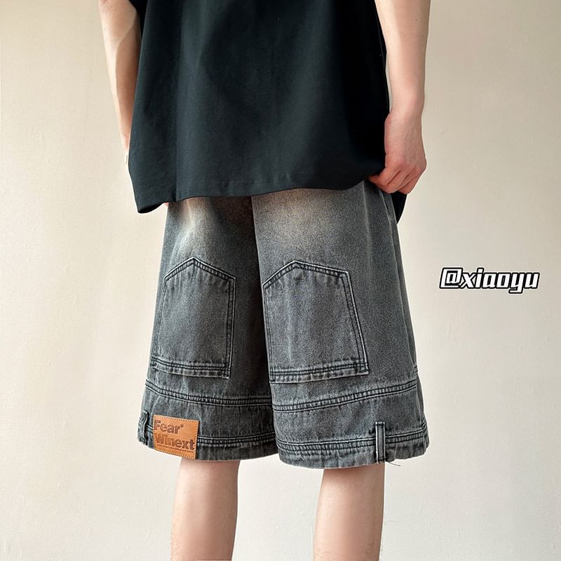 Kimeya - Mid Rise Washed Wide Leg Denim Shorts