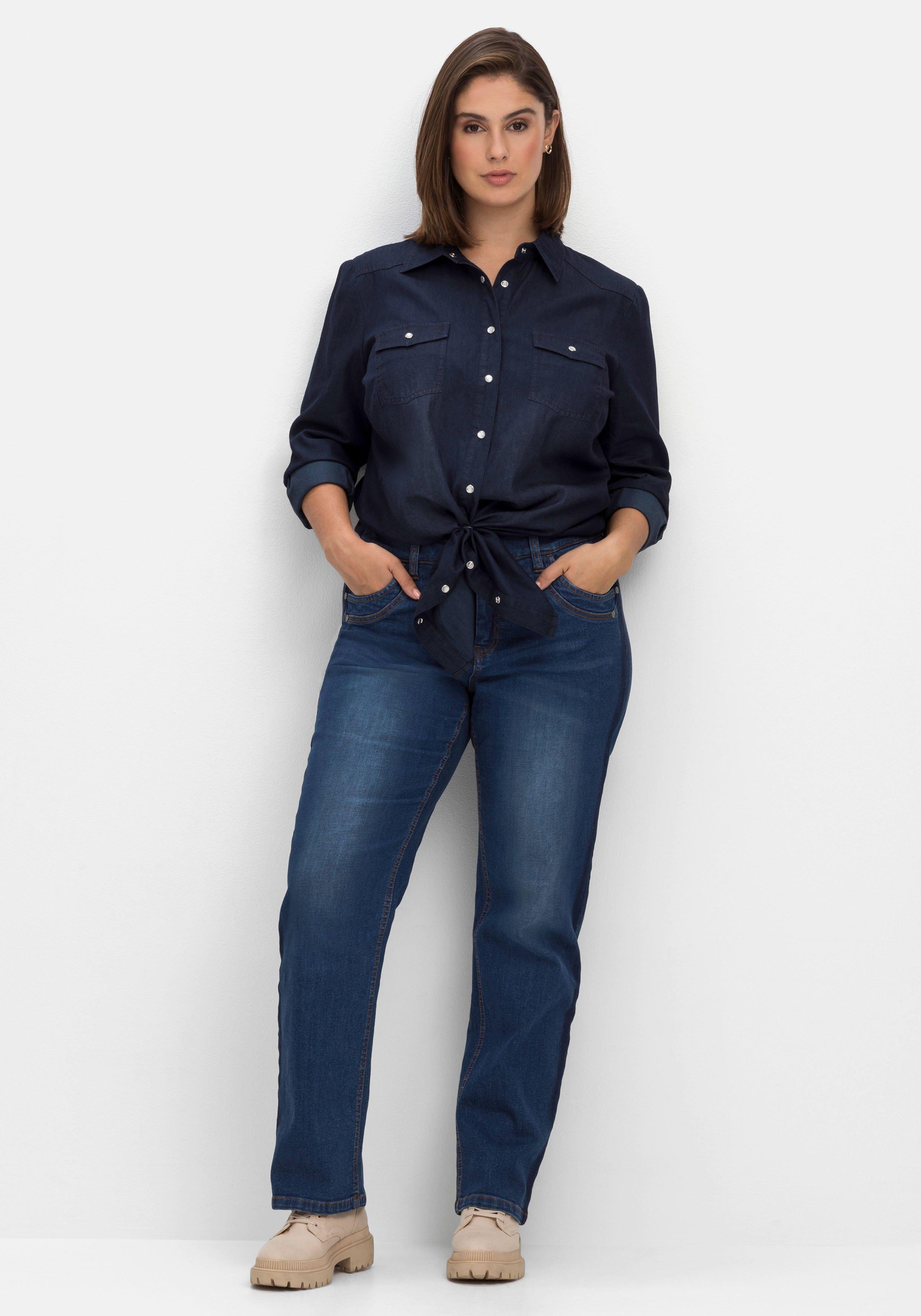 Gerade Jeans in Curvy-Schnitt PIA mit Galonstreifen