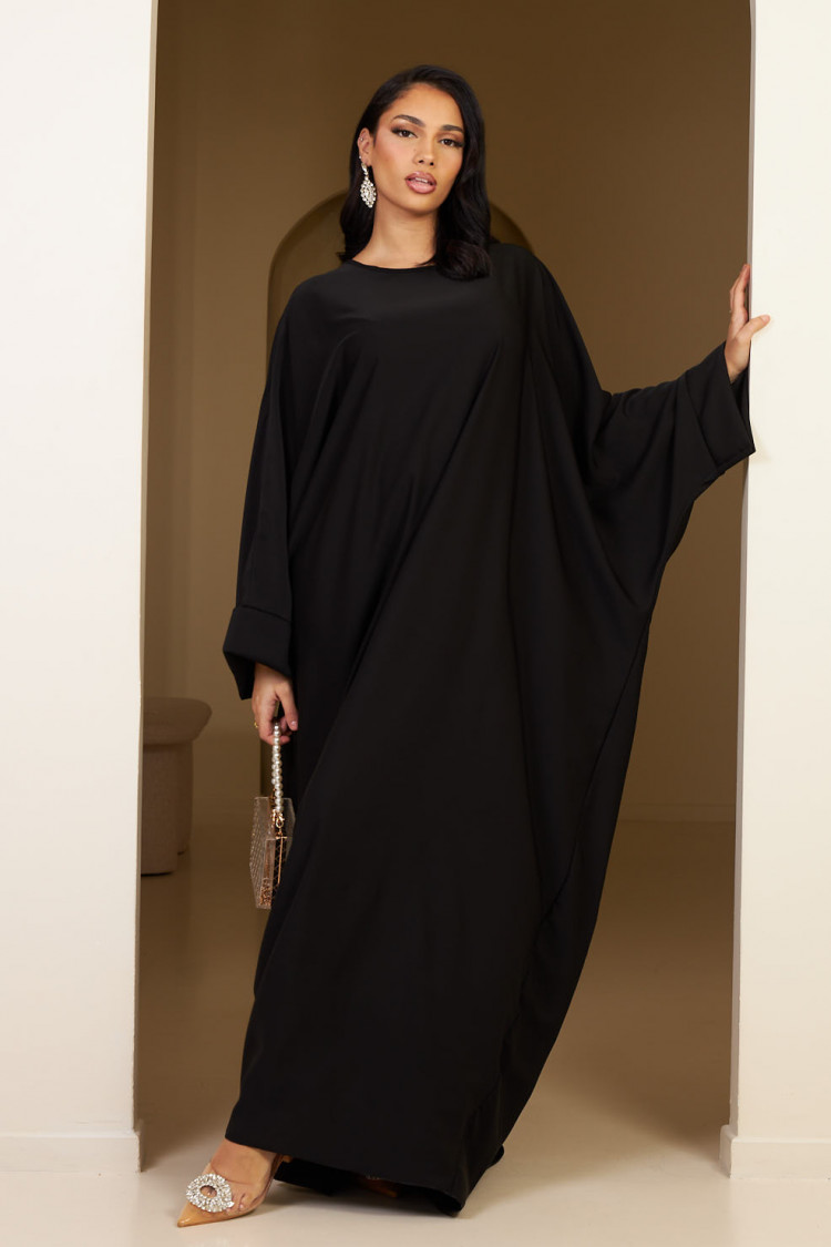 Abaya noire satinée uni