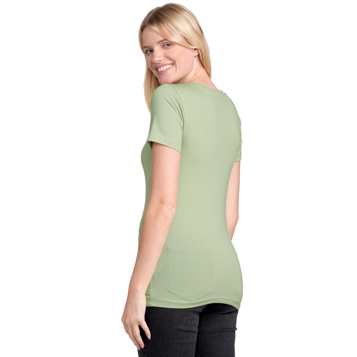 Gina Benotti Damen T-Shirt im Basic-Look hellgrün