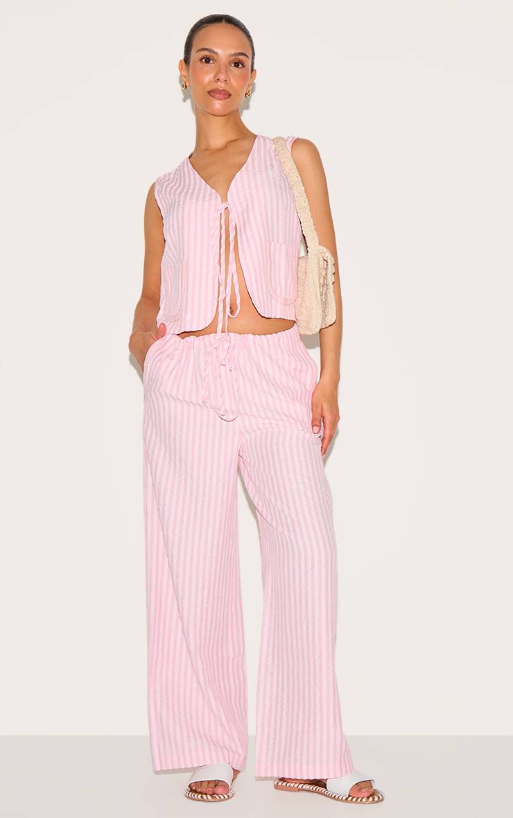 Rose Gilet Long Rayé Tissé À Nouer Devant Petite
